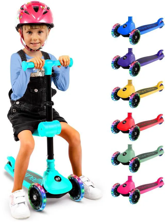 Main image of SereneLife 3-Wheel Foldable Kids Scooter  LED Wheel Lights, Adjustable Handlebar, Rear Foot Brake, Lean-to-Steer, Anti-Slip Deck  Ideal for Toddlers & Kids 2+, up to 110 lbs