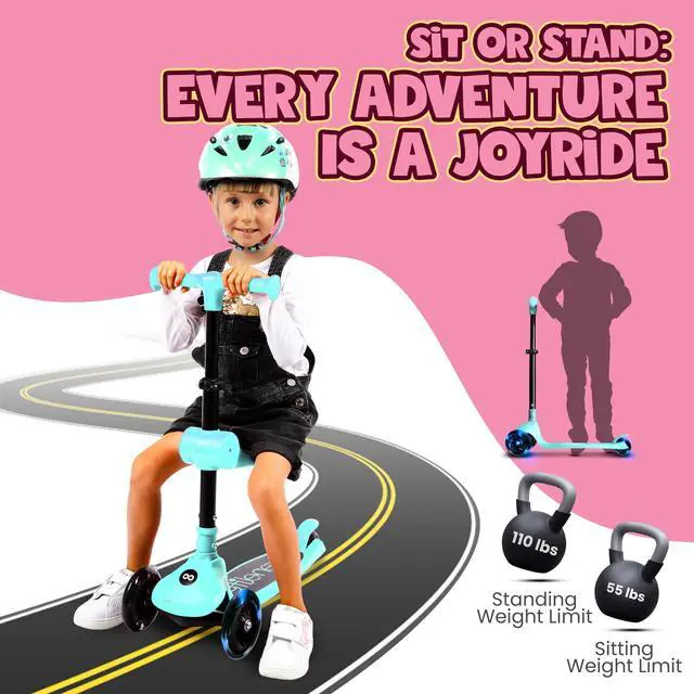 Alt view image 6 of 6 - SereneLife 3-Wheel Foldable Kids Scooter  LED Wheel Lights, Adjustable Handlebar, Rear Foot Brake, Lean-to-Steer, Anti-Slip Deck  Ideal for Toddlers & Kids 2+, up to 110 lbs
