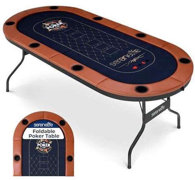 Main image of SereneLife 6ft Foldable Poker Game Table, 8 Player Casino Style Oval Card Table with Cushioned Rails, 8 Cup Holders, Metal Legs, Water-Resistant, Felt-Surface, Games Table 71.65"x32.28"x29.13" Inch