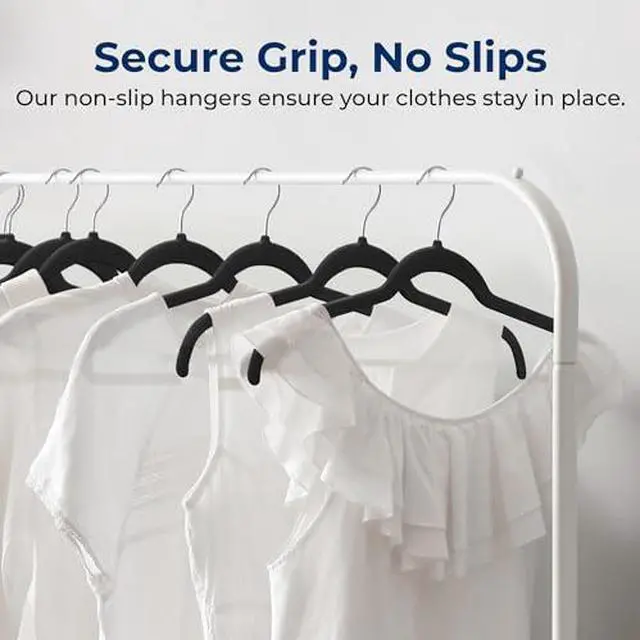Alt view image 2 of 7 - SereneLife 50-Piece Shirt Hangers, Premium Non-Slip Velvet Hangers Pack with 360° Swivel Hooks, Slim Space-Saving Design for Tops, Jackets, Blouses, & Strappy Dresses, Supports 8 lbs, (Black)