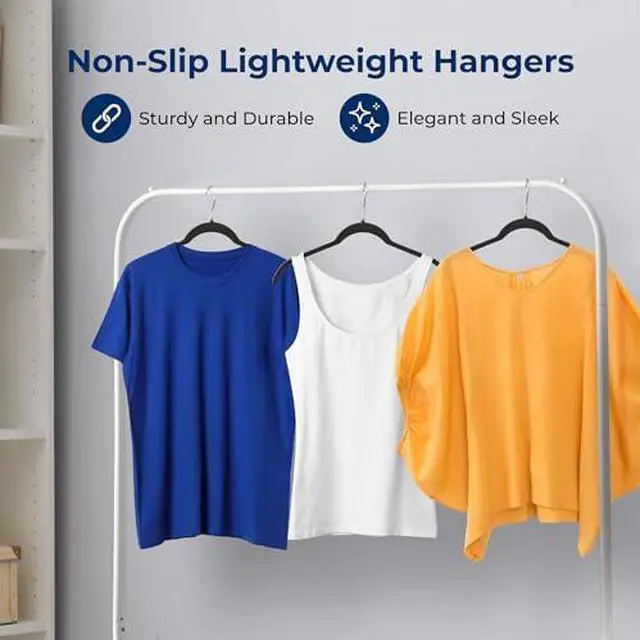 Alt view image 3 of 7 - SereneLife 50-Piece Shirt Hangers, Premium Non-Slip Velvet Hangers Pack with 360° Swivel Hooks, Slim Space-Saving Design for Tops, Jackets, Blouses, & Strappy Dresses, Supports 8 lbs, (Black)