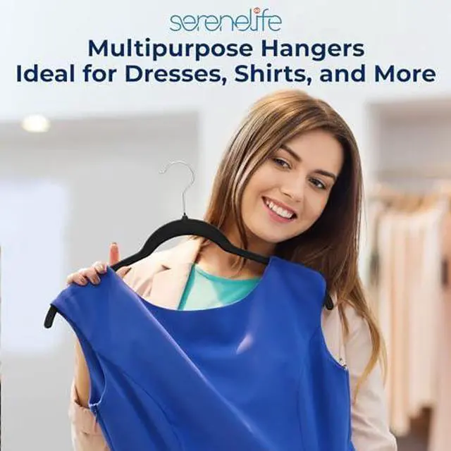 Alt view image 6 of 7 - SereneLife 50-Piece Shirt Hangers, Premium Non-Slip Velvet Hangers Pack with 360° Swivel Hooks, Slim Space-Saving Design for Tops, Jackets, Blouses, & Strappy Dresses, Supports 8 lbs, (Black)