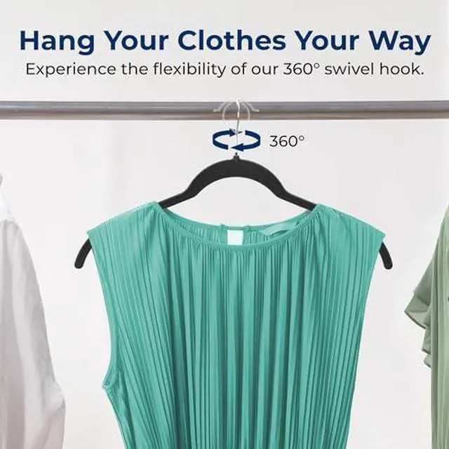 Alt view image 5 of 7 - SereneLife 50-Piece Shirt Hangers, Premium Non-Slip Velvet Hangers Pack with 360° Swivel Hooks, Slim Space-Saving Design for Tops, Jackets, Blouses, & Strappy Dresses, Supports 8 lbs, (Black)