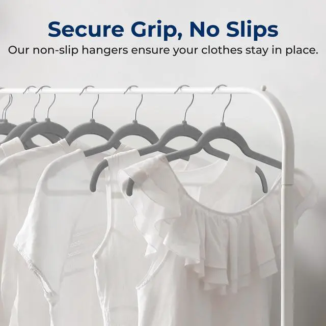 Alt view image 2 of 7 - SereneLife 30-Piece Shirt Hangers, Premium Non-Slip Velvet Hangers Pack with 360° Swivel Hooks, Slim Space-Saving Design for Tops, Jackets, Blouses, & Strappy Dresses, Supports 8 lbs (Grey)