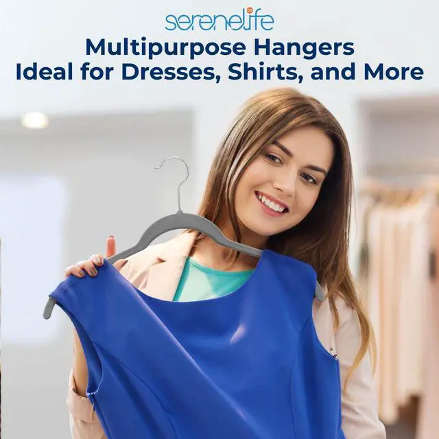 Alt view image 6 of 7 - SereneLife 30-Piece Shirt Hangers, Premium Non-Slip Velvet Hangers Pack with 360° Swivel Hooks, Slim Space-Saving Design for Tops, Jackets, Blouses, & Strappy Dresses, Supports 8 lbs (Grey)