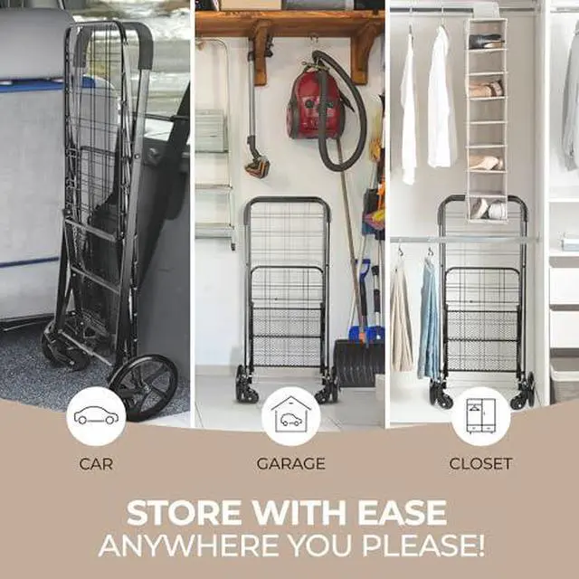 Alt view image 3 of 7 - SereneLife Folding Utility Cart with 360° Swivel Wheels, 110 lb Capacity, Portable & Collapsible for Groceries, Laundry, Luggage (Black)