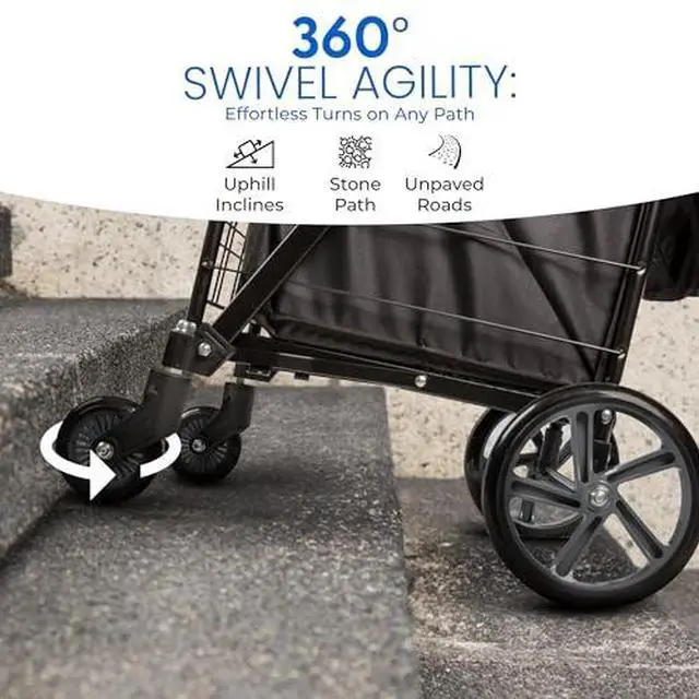 Alt view image 4 of 7 - SereneLife Folding Utility Cart with 360° Swivel Wheels, 110 lb Capacity, Portable & Collapsible for Groceries, Laundry, Luggage (Black)