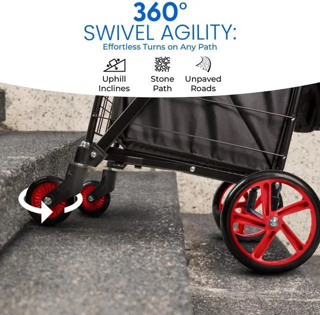 Alt view image 4 of 7 - SereneLife Folding Utility Cart with 360° Swivel Wheels, 110 lb Capacity, Portable & Collapsible for Groceries, Laundry, Luggage (Red)