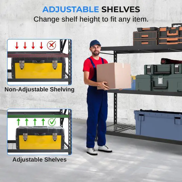 Alt view image 2 of 7 - SereneLife Heavy Duty 3-Tier Metal Garage Shelving | 24" x 77" x 72" Extra Wide Adjustable Storage Utility | Freestanding Bulk Storage Rack | Open Wire Mesh Design | 2000 lbs. Capacity