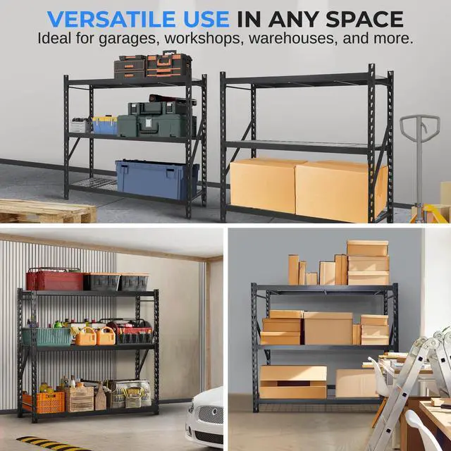 Alt view image 3 of 7 - SereneLife Heavy Duty 3-Tier Metal Garage Shelving | 24" x 77" x 72" Extra Wide Adjustable Storage Utility | Freestanding Bulk Storage Rack | Open Wire Mesh Design | 2000 lbs. Capacity