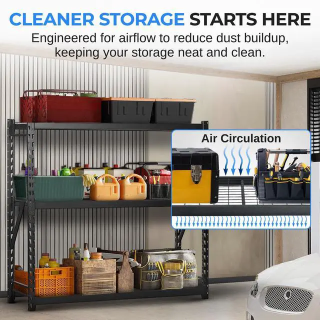 Alt view image 4 of 7 - SereneLife Heavy Duty 3-Tier Metal Garage Shelving | 24" x 77" x 72" Extra Wide Adjustable Storage Utility | Freestanding Bulk Storage Rack | Open Wire Mesh Design | 2000 lbs. Capacity