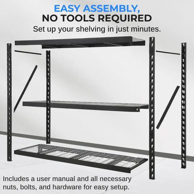 Alt view image 5 of 7 - SereneLife Heavy Duty 3-Tier Metal Garage Shelving | 24" x 77" x 72" Extra Wide Adjustable Storage Utility | Freestanding Bulk Storage Rack | Open Wire Mesh Design | 2000 lbs. Capacity