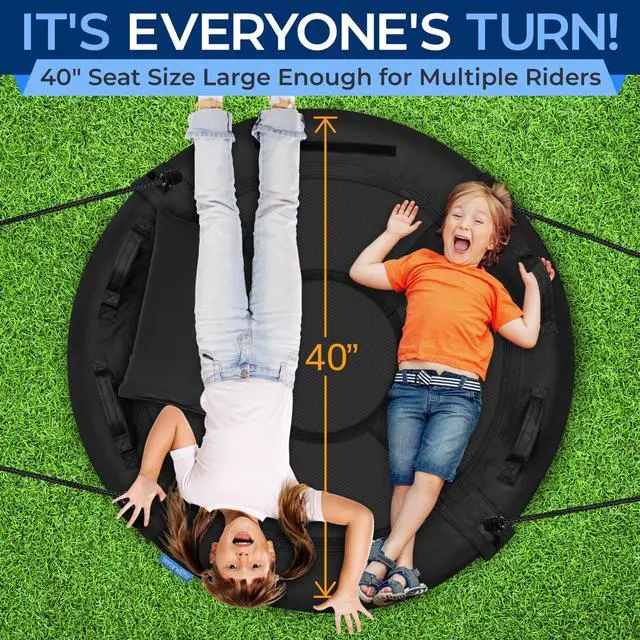 Alt view image 4 of 7 - SereneLife 40" Saucer Swing - Outdoor Swing Set with Universal Hanging Kit, Swinging Seat Spinner with Pillow & Carry Bag, Weatherproof, Water-Resistant, Supports Up to 700 lbs, Black