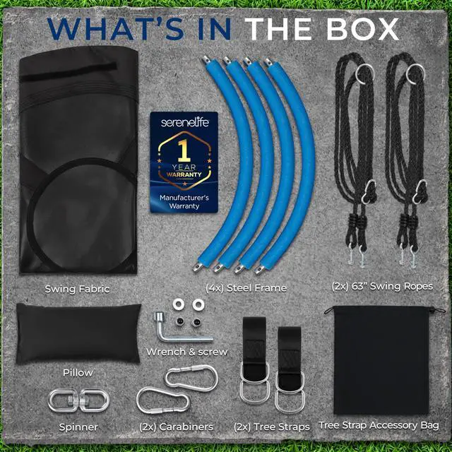 Alt view image 7 of 7 - SereneLife 40" Saucer Swing - Outdoor Swing Set with Universal Hanging Kit, Swinging Seat Spinner with Pillow & Carry Bag, Weatherproof, Water-Resistant, Supports Up to 700 lbs, Black