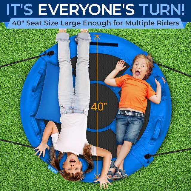 Alt view image 4 of 7 - SereneLife 40" Saucer Swing - Outdoor Swing Set with Universal Hanging Kit, Swinging Seat Spinner with Pillow & Carry Bag, Weatherproof, Water-Resistant, Supports Up to 700 lbs, Blue