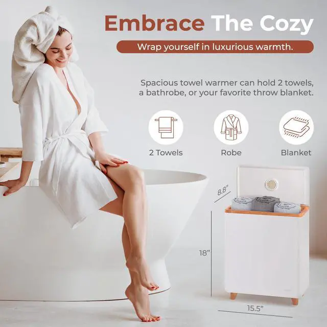 Alt view image 7 of 7 - SereneLife Luxury Rectangle Towel Warmer - Spa & Bathroom Heater with Custom Fragrance, Auto Shut-Off, Fits 2 large Towels, Blankets, Bathrobes, PJ's - Perfect Gift for Him & Her (Natural Wood)