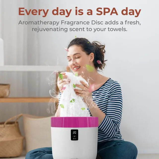 Alt view image 2 of 7 - SereneLife Counter Towel Warmer Bucket - with Customized Fragrance for Spa and Bathroom, Luxury Heater, Auto Shut Off, Fits 1 Large Blanket, Bathrobe, PJs (Pink)