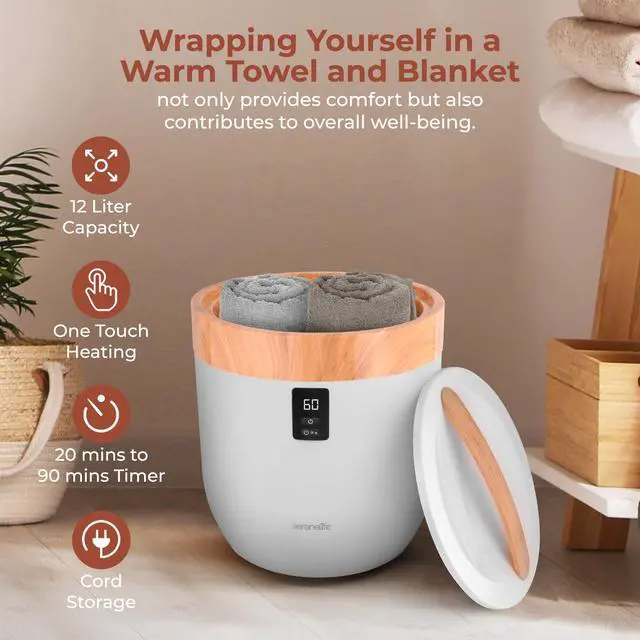 Alt view image 5 of 7 - SereneLife Bucket Warmers with Customized Fragrances for Spa and Bathroom, Timer 20/40/60/90 Minutes, Fits 1 Large Towel, Blanket, Bathrobe, PJs (Natural)