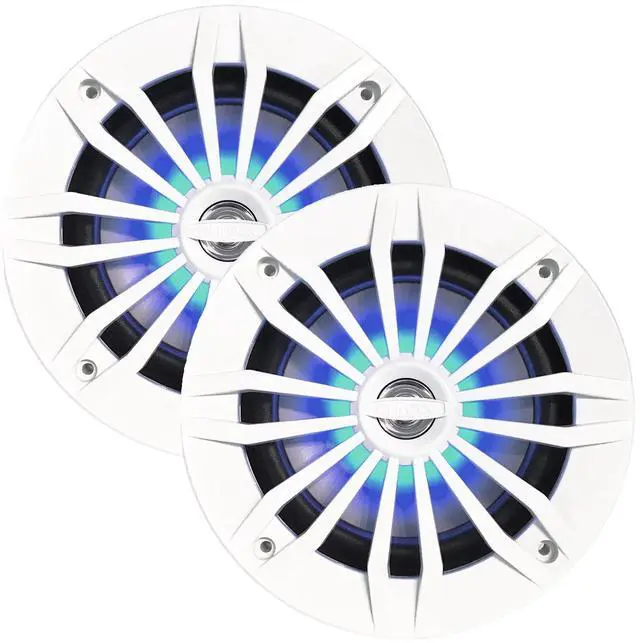 Alt view image 3 of 7 - Dual MXD13 Single DIN Bluetooth Marine MP3 AM/FM Stereo Receiver, Spa bezel, Adapter Plate, 22" Radio Antenna, Wire, 2x 6.5" 180 Watt Peak 2-Way Blue Flashing LED Boat Audio Speakers (White)