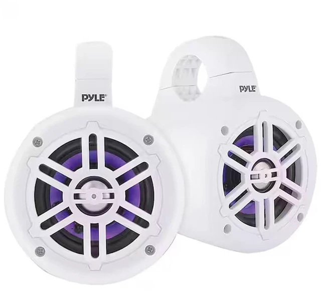 Alt view image 3 of 7 - Dual MXD13 Single DIN Bluetooth Marine MP3 AM/FM Stereo Receiver, Spa bezel, Adapter Plate, 22" Radio Antenna, Wire, 4x 4" 300W Max Bluetooth Waterproof Wakeboard LED Tower Speakers (White)