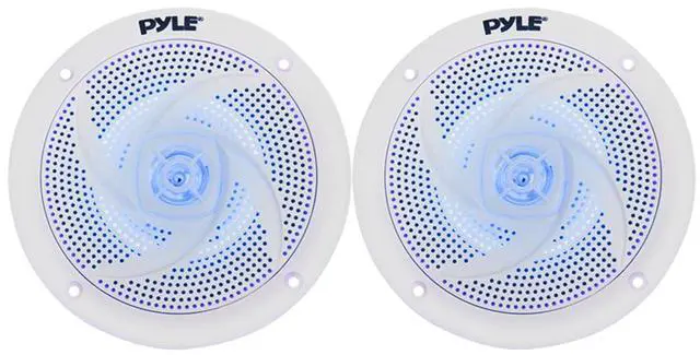 Alt view image 3 of 7 - Pyle PLRMR23BTW Single DIN Bluetooth Marine MP3 Stereo Receiver, Spa bezel, Adapter Plate, 22" Radio Antenna, Wire, 2x 4" 100 Watt Max 2-Way Blue Flashing LED Boat Audio Speakers (White)