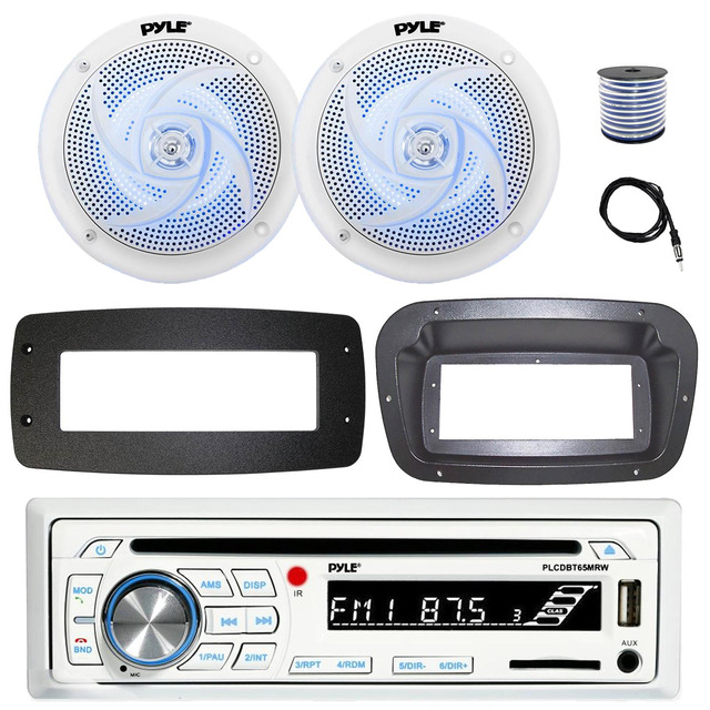 thumbnail image 2 of Pyle Bluetooth Marine Receiver & Speaker Bundle – Includes Cover, 2x 4” 100W Flashing LED Speakers 2 of 6