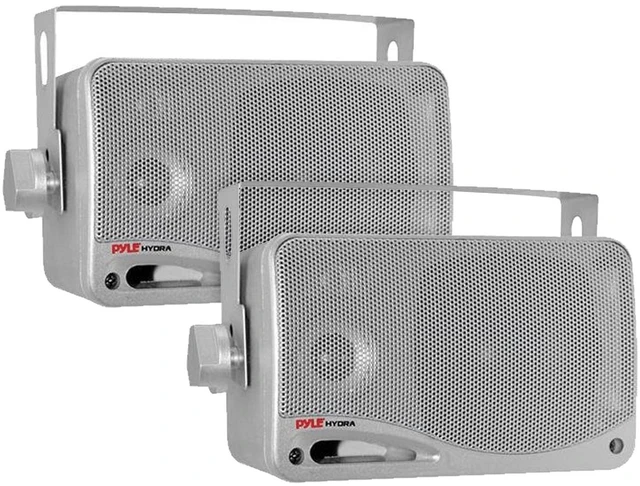 Alt view image 6 of 7 - Pyle PLRMR27BTB Single-DIN Marine Bluetooth USB/AUX MP3 AM/FM Radio Stereo Receiver W/Install Kit + Adapter Plate, 4x 3.5'' 200W Max Power 3-Way Mini Box Silver Speakers W/50 Feet Wire, Radio Antenna