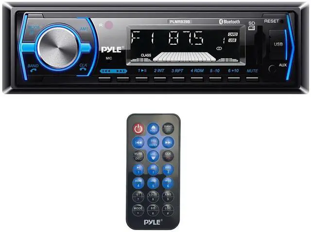 Alt view image 2 of 7 - Pyle PLMRB29B Single-DIN Marine Bluetooth USB/AUX MP3 AM/FM In-Dash Stereo Black Receiver W/Install Kit + Adapter Plate, 4x 6.5'' 120W Max Power Dual Cone Speakers, 4 Channel Amplifier W/Kit, Antenna