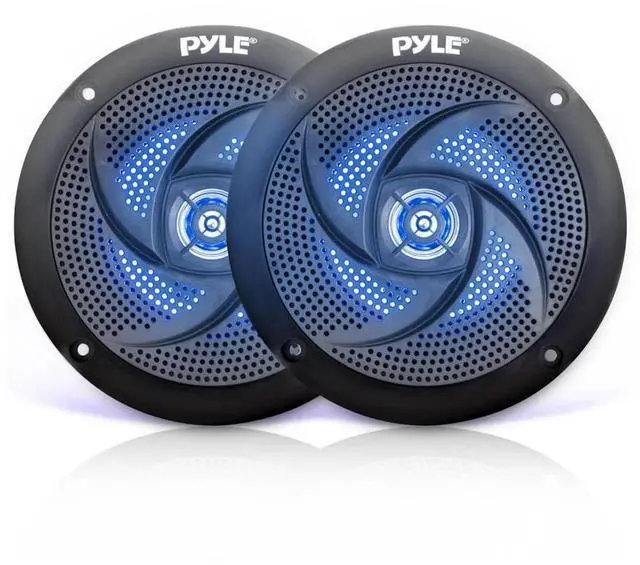 Alt view image 6 of 7 - Pyle PLMRB29B Single-DIN Marine Bluetooth USB/AUX MP3 AM/FM In-Dash Stereo Black Receiver W/Install Kit + Adapter Plate, 4x 8'' 320W Max Power Low Profile 2-Way Blue LED Speakers W/Wire, Antenna