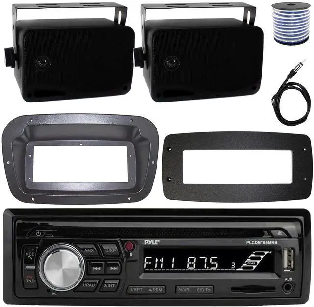 Main image of Pyle PLCDBT95 Single-DIN Bluetooth Marine AUX/USB CD Player/MP3 AM/FM In-Dash Stereo Receiver W/Install Kit + Adapter Plate, 2x 3.5'' 200W Max Power 3-Way Indoor/Outdoor Speakers W/50FT. Wire, Antenna