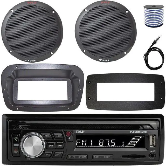 Main image of Pyle PLCDBT95 Single-DIN Bluetooth Marine AUX/USB CD Player/MP3 AM/FM In-Dash Stereo Receiver W/Install Kit + Adapter Plate, 2x 6.5'' 400W Max Power Dual Cone 2-Way Full Range Speakers W/Wire, Antenna