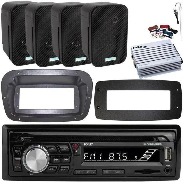 Main image of Pyle PLCDBT95 Single-DIN Bluetooth Marine AUX/USB CD Player/MP3 AM/FM In-Dash Stereo Receiver W/Install Kit + Adapter Plate, 4x 3.5" 300W Max Power Indoor/Outdoor Speakers, Amplifier W/Kit, Antenna