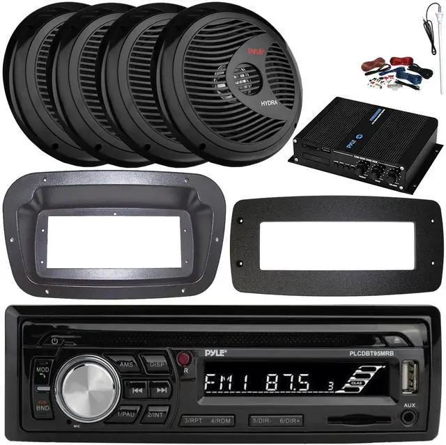 Main image of Pyle PLCDBT95 Single-DIN Bluetooth Marine AUX/USB CD Player/MP3 AM/FM In-Dash Stereo Receiver W/Install Kit + Adapter Plate, 4x 8'' 180W Max Power Black Speakers, 4-Channel Amplifier W/Kit, Antenna