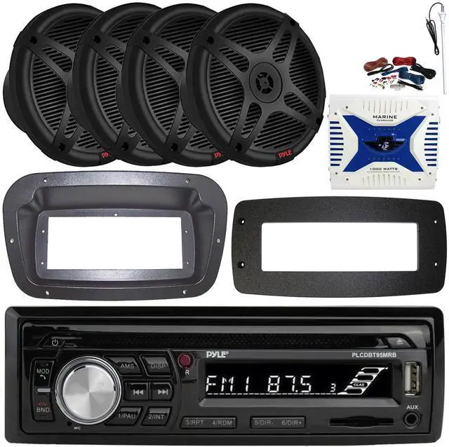 Main image of Pyle PLCDBT95 Single-DIN Bluetooth Marine AUX/USB CD Player/MP3 AM/FM In-Dash Stereo Receiver W/Install Kit + Adapter Plate, 4x 6.5" 600W Max Component Speakers, 4 Channel Amplifier W/Kit, Antenna