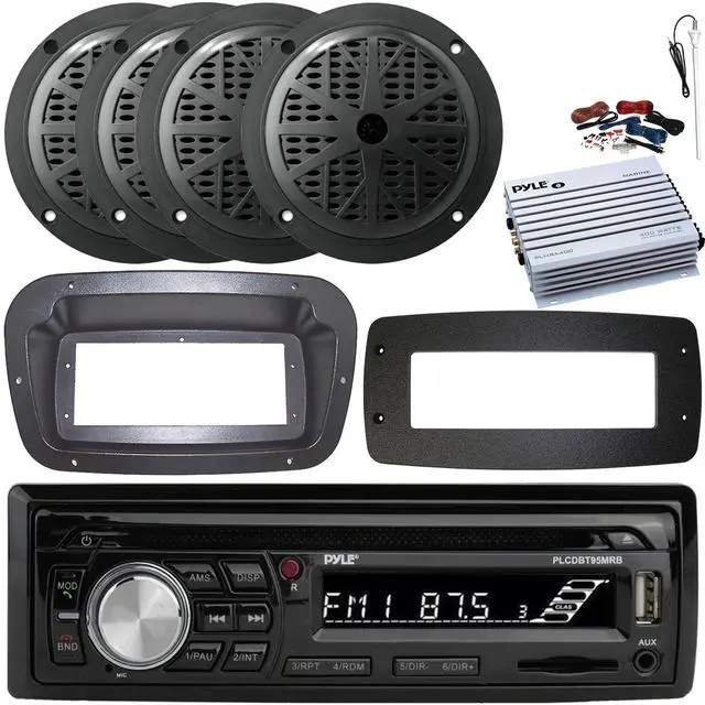 Main image of Pyle PLCDBT95 Single-DIN Bluetooth Marine AUX/USB CD Player/MP3 AM/FM In-Dash Stereo Receiver W/Install Kit + Adapter Plate, 4x 5.25'' 100W Max Full Range Speakers, 4 Channel Amplifier W/Kit, Antenna