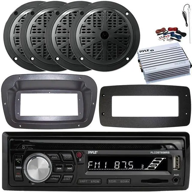 Main image of Pyle PLCDBT95 Single-DIN Bluetooth Marine AUX/USB CD Player/MP3 AM/FM In-Dash Stereo Receiver W/Install Kit + Adapter Plate, 4x 6.5'' 120W Max Dual Cone Speakers, 4 Channel Amplifier W/Kit, Antenna