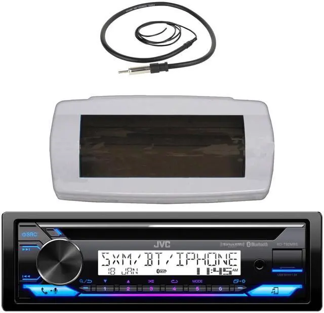 Main image of JVC KD-T92MBS Single-DIN Marine Bluetooth USB/AUX CD Player AM/FM Stereo Receiver W/White Boat Stereo Splash Cover Bundle Combo With Enrock EKMR1 Flexible Hideaway Wired 22" Radio Antenna (Black)