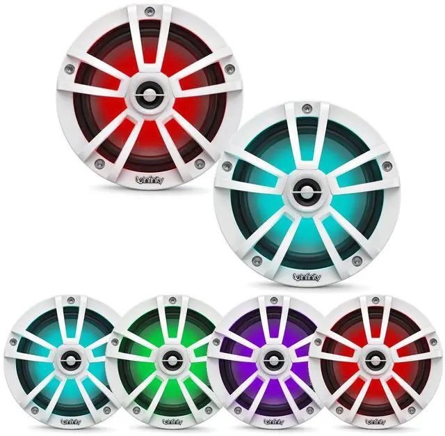 Alt view image 3 of 7 - JVC KD-T92MBS Single-DIN Marine Bluetooth USB/AUX CD Player AM/FM Stereo Receiver W/White Cover, 4x 6.5" 225W Max Power Coaxial White Boat Speakers W/Wire, 10" Multi-Element RGB LED Subwoofer, Antenna