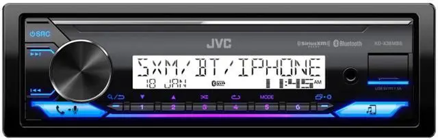 Alt view image 2 of 6 - JVC KD-X38MBS Single-DIN Marine Bluetooth USB/AUX LED AM/FM SiriusXM Ready Stereo Receiver W/White Cover, 2x 6.5" 225W Max Power Waterproof Coaxial Boat White Speakers, 50 Feet Speaker Wire, Antenna