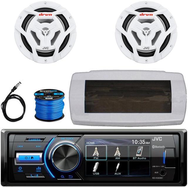 Main image of JVC KD-X560BT Single-DIN Marine Bluetooth USB/AUX MP3 AM/FM Radio Digital Media Stereo Receiver W/White Cover, 2x 6.5" 150W Max Power 2-Way Coaxial White Boat Speakers, 50 Feet Speaker Wire, Antenna