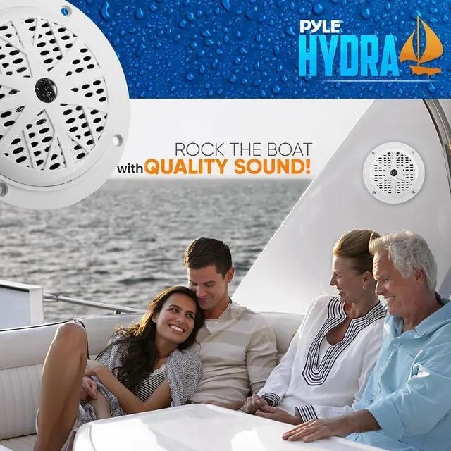 Alt view image 6 of 7 - Pyle PLCDBT65 Single-DIN Marine Bluetooth USB/AUX CD Player AM/FM Stereo Receiver W/White Cover, 2x Pyle PLMR41W 4'' 100 Watt Max Power Dual Cone White Speakers W/50 Feet 18 Gauge Wire, 22" Antenna