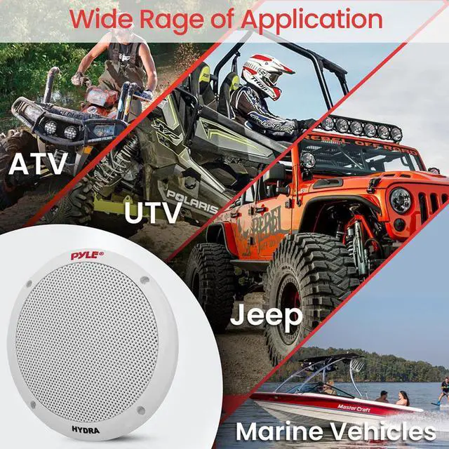 Alt view image 6 of 7 - Pyle PLCDBT65 Single-DIN Marine Bluetooth USB/AUX CD Player AM/FM Stereo Receiver W/White Cover, 2x Pyle PLMR605W 6.5'' 400W Max Power Dual Cone 2-way Full Range Speakers W/50 Feet 18G Wire, Antenna