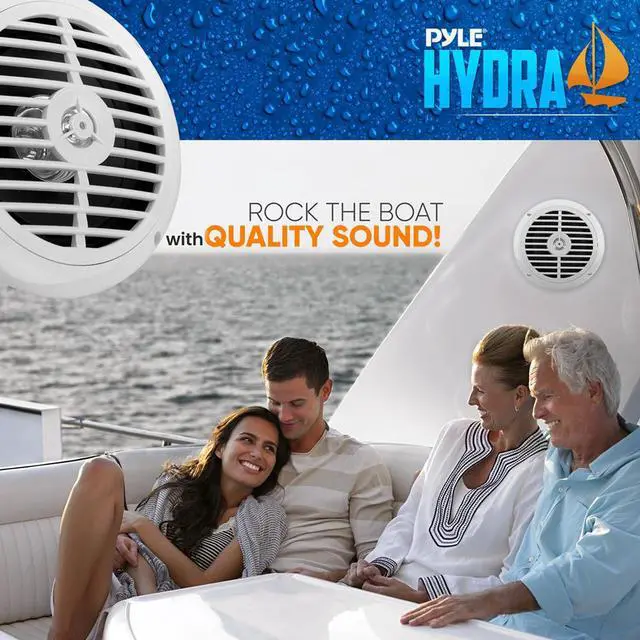 Alt view image 6 of 7 - Pyle PLCDBT65 Single-DIN Marine Bluetooth USB/AUX CD Player AM/FM Stereo Receiver W/White Cover, 2x 6.5'' 120W Max Power Dual Cone Full Range Waterproof White Boat Speakers W/50 Feet Wire, 22" Antenna