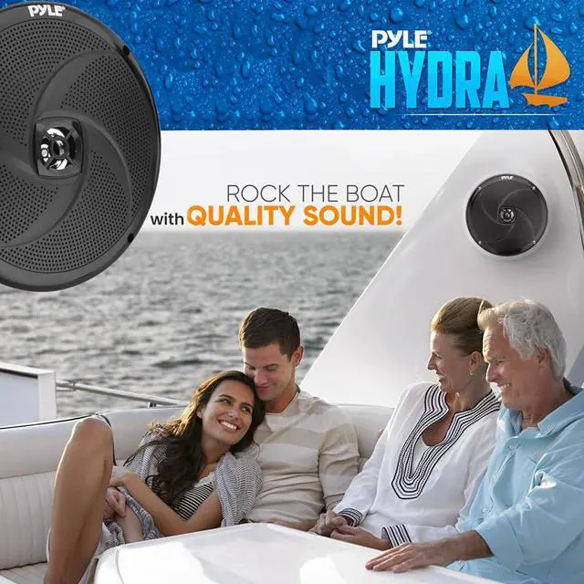 Alt view image 6 of 7 - Pyle PLCDBT65 Single-DIN Marine Bluetooth USB/AUX CD Player AM/FM Stereo Receiver W/White Cover, 2x Pyle PLMRS8B 8'' 320W Max Power Low Profile 2-Way Boat Black Speakers W/50 Feet 18G Wire, Antenna