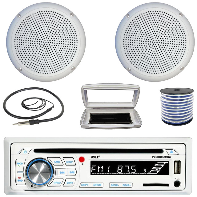 thumbnail image 2 of Pyle Single DIN Bluetooth Marine Stereo Receiver With 2x 5.25" 100W Speakers (White) 2 of 3