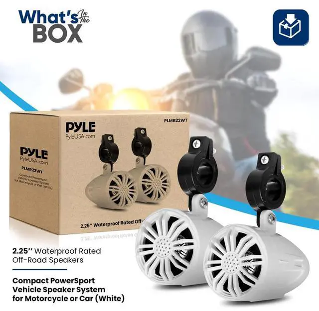 Alt view image 6 of 7 - Pyle PLCDBT65 Single-DIN Marine Bluetooth USB/AUX CD Player AM/FM Stereo Receiver W/White Cover, 4x Pyle PLMR22WT 2.25' 10W Max Power Full Range Off-Road White Speakers W/50 Feet 18G Wire, Antenna