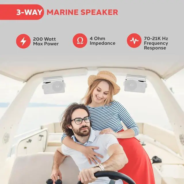 Alt view image 6 of 7 - Pyle PLCDBT65 Single-DIN Marine Bluetooth USB/AUX CD Player AM/FM Stereo Receiver W/White Cover, 4x 3.5'' 200W Max Power 3-Way Weather Proof Mini Box White Speakers W/50 Feet 18G Wire, 22" Antenna