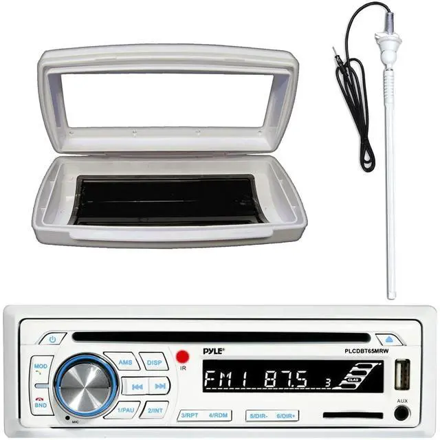 Main image of Pyle PLCDBT65 Single-DIN Marine Bluetooth USB/AUX CD Player AM/FM Stereo Receiver W/White Marine Stereo Splash Cover Bundle Combo With White Flexible Rubber Mas
