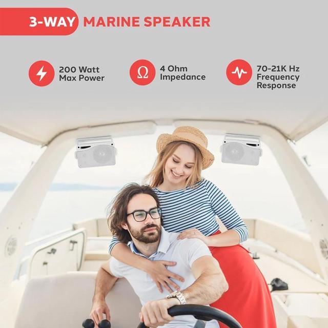 Alt view image 6 of 7 - Pyle PLRMR23BTW Single-DIN Bluetooth Marine USB/AUX MP3/SD AM/FM Radio Stereo Receiver W/White Cover, 2x 3.5'' 200W Max Power 3-Way Weather Proof Mini Box White Speakers W/50 Feet Wire, 22" Antenna