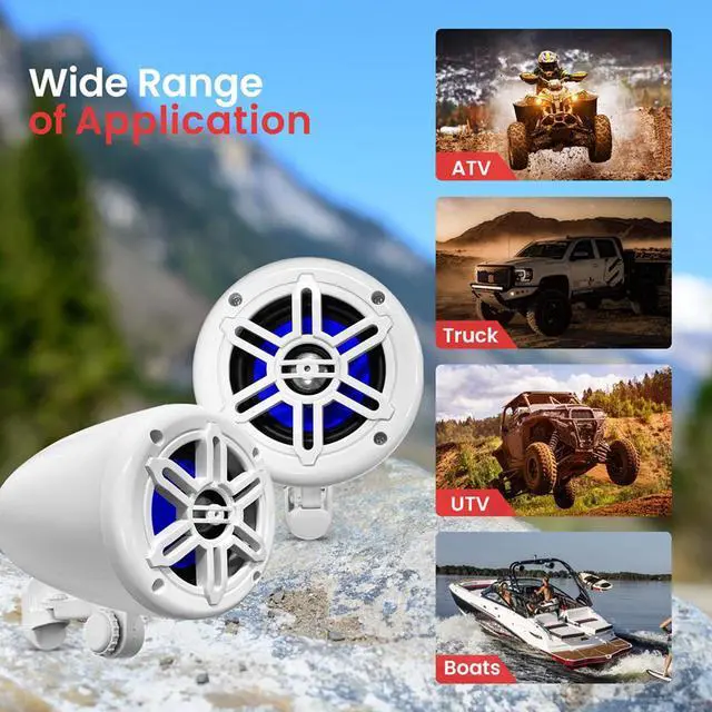 Alt view image 6 of 7 - Pyle PLRMR23BTW Single-DIN Bluetooth Marine USB/AUX MP3/SD AM/FM Radio Stereo Receiver W/White Cover, 2x 4 150 Watt Max Power 2-Way Off-Road Boat White Speakers W/50 Feet Wire, 22" Radio Antenna